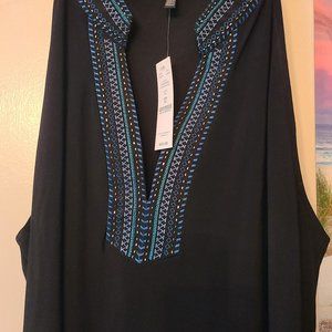 WHBM-NWT Black  Sleeveless top with embroidery